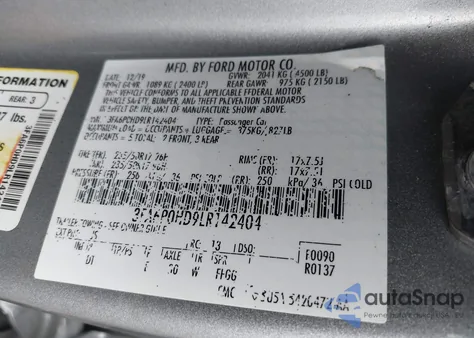 2020 Ford Fusion Se z USA, uszkodzony, nr VIN 3FA6P0HD9LR142404